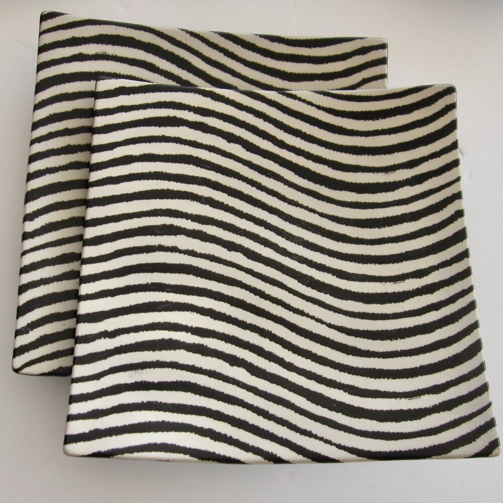 Joseph Abboud 2 ZEBRA Black & Cream Square Plates Wavy Stripe DISCONTINUED